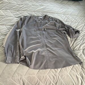 Silver/Gray button up blouse.